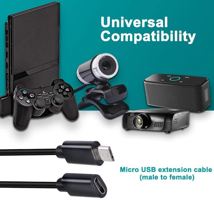 Coiled Micro USB 5Pin Male to Female Spring Spiral Cable Sync & Charging for Security Camera Phones Tablets - Stretched 2.5M