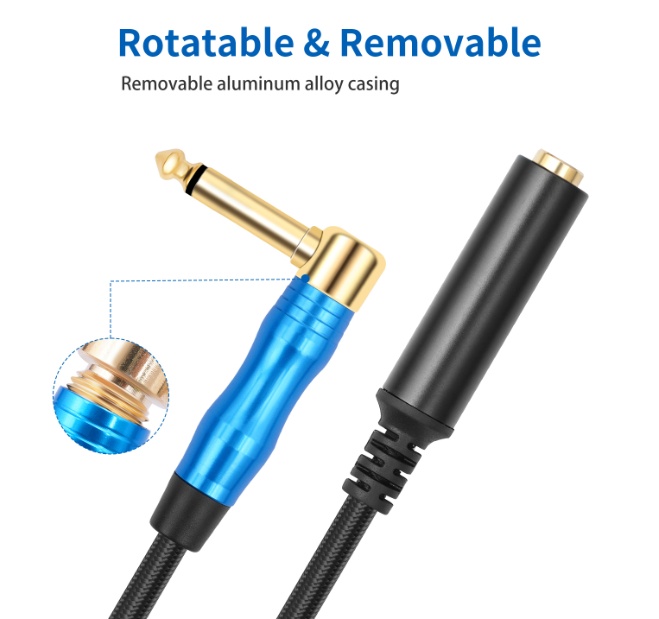 90 degree 6.35mm male to 6.35mm female extension cable