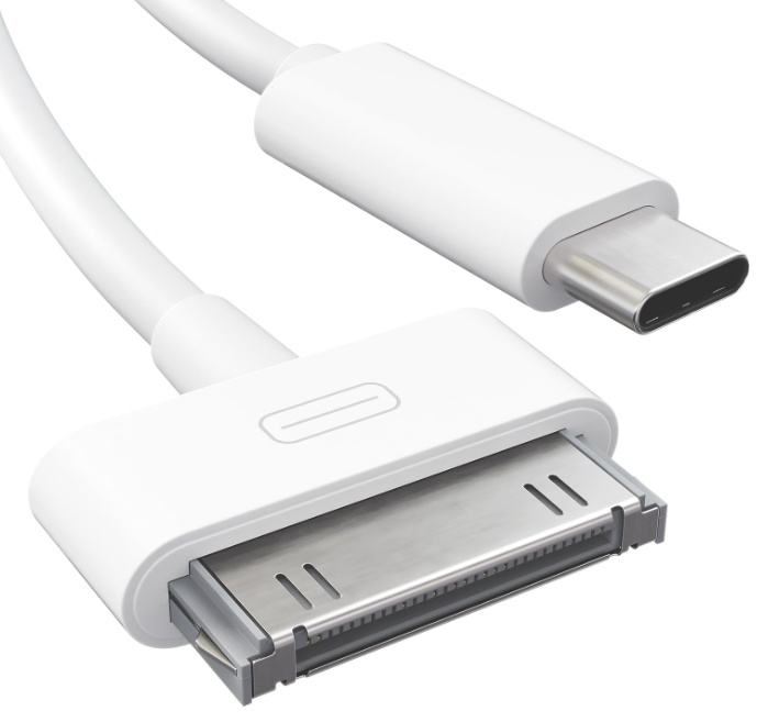 30-Pin to USB C Adapter Cable for iPhone 4S/4/3G/3/1, iPad 3/2/1, iPod 3 – 3ft – Male to Male, White (Next-Generation Data/Charging Cable from USB-C to Dock Connector)