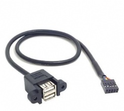 9PIN Male to Double USB 2.0 A female with panel mount screw cable 30cm