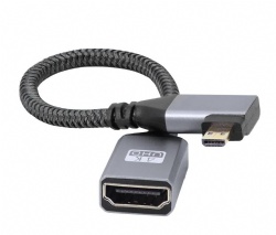 Right Angle Micro HDMI Male to HDMI Female Aluminum Short Nylon Braided Cord Cable,Support 4K UHD, for Laptop