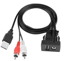 USB 2.0 to 3.5mm AUX and 2 RCA, 1M, for Car, Boat, Motorcycle