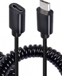 Coiled Micro USB 5Pin Male to Female Spring Spiral Cable Sync & Charging for Security Camera Phones Tablets - Stretched 2.5M