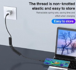 usb A male to USB C male spring data transfer power charge cable