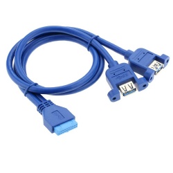 60cm 20pin female to Double USB 3.0 A female with panel mount screw cable