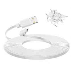 90 Degree Flat Micro to USB Power Cord for Cam v3 Pro 2K Home Security Camera, White 3m length