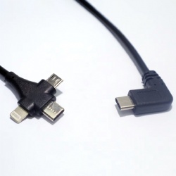Right angle USB C male to iphone/micro usb male/USB C male cable
