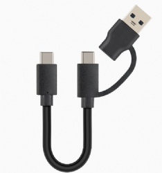 USB C male to USB C male with USB C female to USB A male adapter 5Gbps data transfer power charge cable