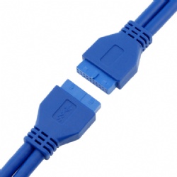 USB 3.0 20-Pin Male to Female Motherboard Extension Cable, 5Gbps High-Speed Data Transfer, 24+28AWG Shielded Wire, Gold-Plated Connectors, 0.5M Length, Blue, 20P F-F Connector Cable for PC Case Front Panel, Motherboard