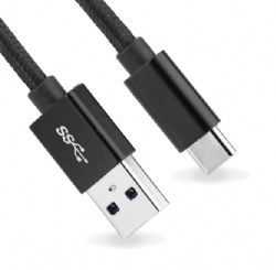 USB 3.0 Type-C Data Cable, 3A Fast Charging, Braided PP Yarn + PVC Jacket, Tinned Copper Core, Aluminum Alloy Shell, Black, 1-Year Warranty, Compatible with Huawei, Samsung, Android Phones