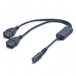 5521 fEMALE dc Step-Down cable with Dual USB-A output,5V-25V input to 5V3A 15W oputput 30cm