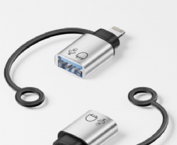 Lightning Male to USB A Female OTG Adapter for iPhone/iPad, Supports Audio, Recording, Mic, U Disk, Mouse, Keyboard, with Lanyard, No Charging