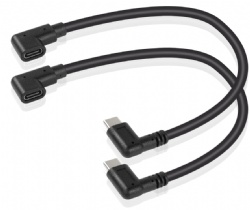 Right Angle Male to Female, 0.3m, Black, Supports PD60W Fast Charging, Compatible with Laptops, Tablets, Mobile Phones