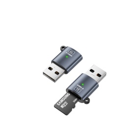 USB 2.0 / Type-C TF Card Reader, Portable Mini Micro SD/TF Card Adapter High Speed 480Mbps Transfer for PC, Laptop, Android Phones, Tablets, Black/Deep Gray