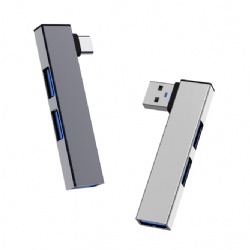 90° Right Angle USB C Hub, 4-Port USB 3.0 Splitter Type-C Adapter with High-Speed 5Gbps Data Transfer, Aluminum Alloy Portable Multiport Hub for Laptop, MacBook, PC, USB Flash Drive, Hard Drive, No Blocking Design