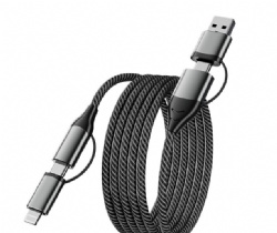 88W 4-in-1 Super Fast Charging Cable, Nylon Braided Multi Charger Cord for iPhone/Type-C/Micro USB Devices