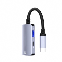 AR Glasses Charging Converter Cable, USB-C 2-in-1 Splitter with PD 100W Fast Charging, USB 3.0 & Type-C Female Ports, 4K@60Hz Video Output, Charge & Play Simultaneously for XREAL Air/Rokid/RayNeo AR Glasses, Switch, Steam Deck, Laptops