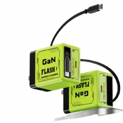 120W GaN Charger with Retractable USB-C Cable, Dual Port PD Fast Charger Block, 22.5W Built-in Cable + 30W Extra Type-C Output, Wall Charger for iPhone 16/15/14, Huawei, Samsung, Laptops 