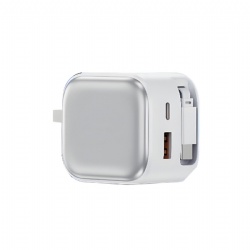 35W GaN Charger with Built-in Retractable USB-C Cable, 2-Port Fast Wall Charger (USB-C + USB-A), Compact Foldable Travel Charger for iPhone 15/16, iPad, Samsung, Huawei & More