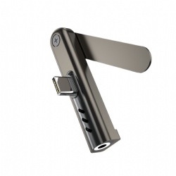 2-in-1 USB-C to 3.5mm Audio Adapter with Foldable Phone Stand, Aluminum Alloy Headphone Converter for Type-C Phones 