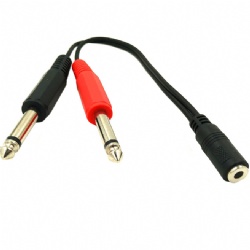 Factory Direct 3.5mm to Dual 6.35mm TRS-to-TS Breakout Cable, Professional Audio Y-Cord with Metal Housing for Broadcast, PA Systems & OEM Brands