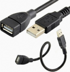 Flexible USB 2.0 Gooseneck Extension Cable (30cm/1FT) - Rugged Metal Stay-Put Tube, USB Male to Female Extender for LED Desk Lamps, USB Fans, Power Banks & Laptops (Data Sync & Charging)