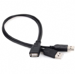 USB Extension Splitter Cable, USB Female to Dual USB Male Adapter, 2-Port USB Power & Data Hub for Keyboard, Mouse, Flash Drives and External Storage (60cm/2FT, One for Data/Sync, One for Power Only)