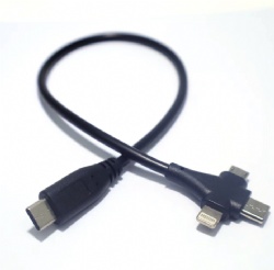 3-in-1 USB C OTG Multi Cable, Type C to USB-C/Micro/Lightning Sync & Fast Charging Cord, 3A Power Delivery, 90-Degree Right Angle & Straight Options (30cm/1FT, All Heads Support Data)