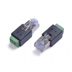 Industrial RJ45 to RS485 Terminal Block Adapter | Solderless RJ45 Male to 2-Pin Green Screw Terminal Connector for Servo Encoder Motor Driver & CCTV PLC Modbus