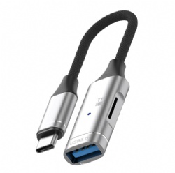 2-in-1 USB-C to USB 3.0 OTG Adapter with TF Micro SD Card Reader Slot, 5Gbps High Speed Data Cable for iPhone 15 16, MacBook, Android Tablet
