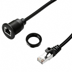 Round RJ45 Cat6 male to female panel mount cable Threaded nut for secure panel fixing in vehicles and industrial equipment