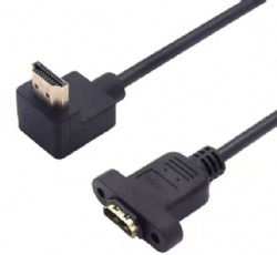 90 Degree Right Angle HDMI Male to Female Extension Cable With Mounting Ear Hole Fixed Panel HDMI 2.0 4K 60Hz 19+1 Shielded Industrial HDMI Extension Cord 0.3M 0.5M In Stock