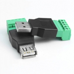 USB 2.0 A Screw Terminal Block Connector USB 2.0 A Male Plug to 5 Pin/Way Female Bolt Screw Shield terminals Pluggable Type Adapter Connector Converter 300V 8A