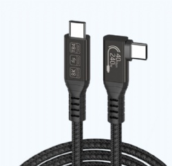 USB4 Cable 40Gbps, Right Angle USB C to USB C Cable 240W, 8K60Hz Video PD Fast Charging, Tinned Copper Core with Aluminum Foil Shielding, Thunderbolt 4 and 3 Compatible Braided Cord for MacBook, Docking Station, eGPU, SSD, Monitor, Car, Gaming