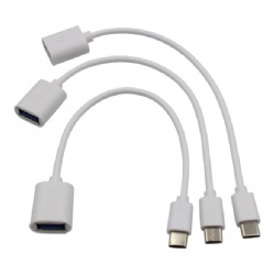 White color USB C male to USB 3.0 A female otg data transfer power charge cable