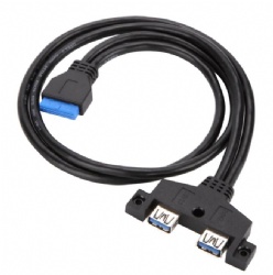 60cm 20pin female to Double USB 3.0 A female with panel mount screw cable