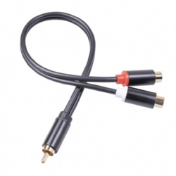 Black 30cm 1*RCA Male to 2*RCA Female Y Splitter audio stereo video cable