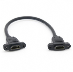 30cm HDMI A female to HDMI A female with panel mount screw cable black color